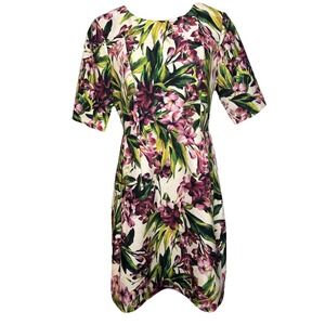 Kaya & Sloane Tropical Floral 3/4 Sleeve Mid Cocktail Dress M Travel Cruise